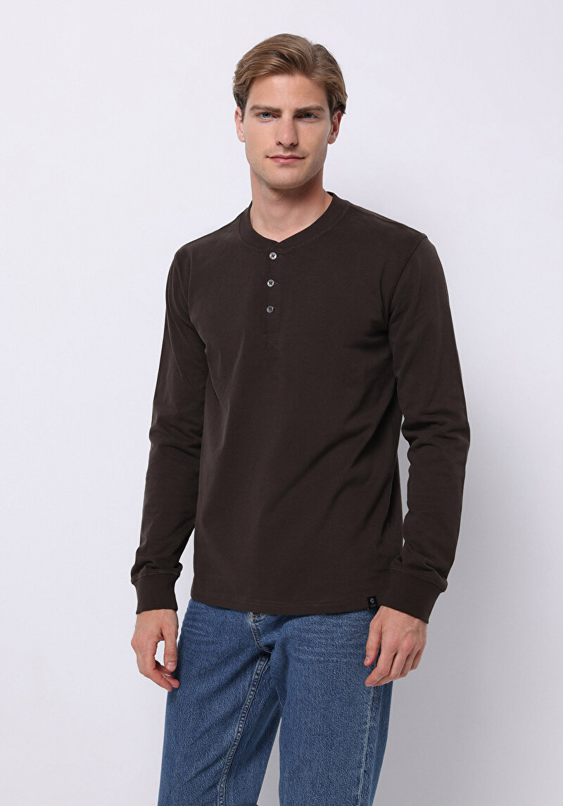 Imagine a Tricou Cu Maneca Lunga De Barbati Maro Slim Fit  Cl1065875