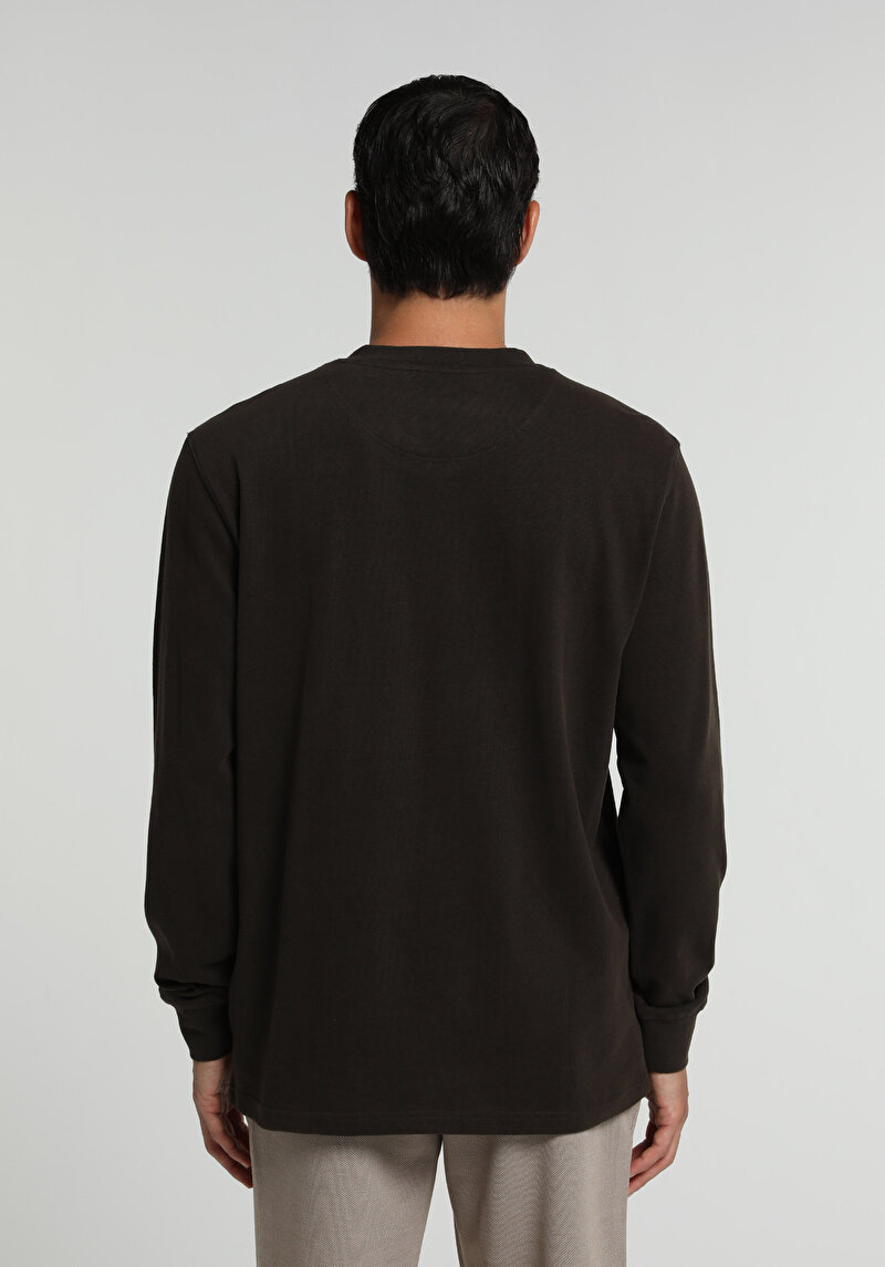 Imagine a Tricou Cu Maneca Lunga De Barbati Maro Slim Fit Cl1065875