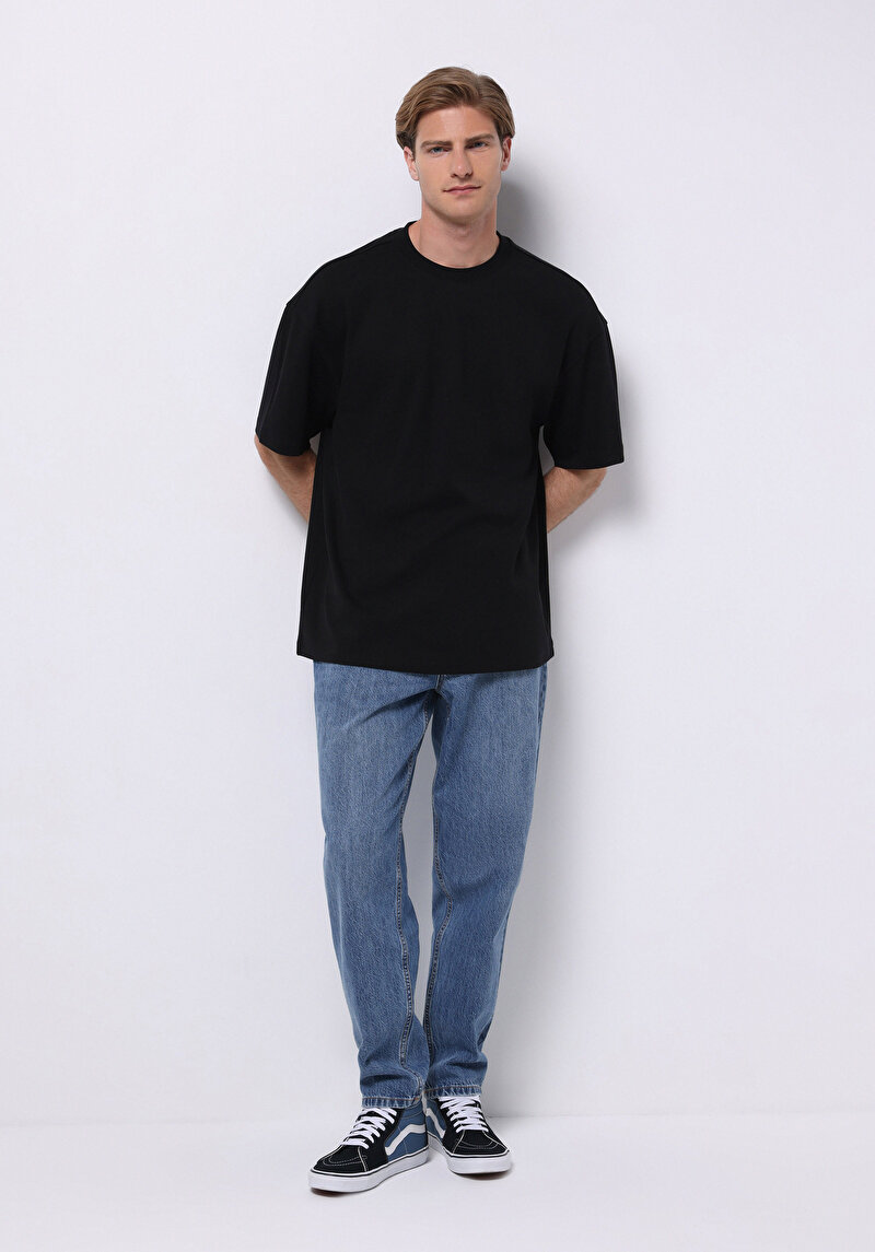 Afișați detalii pentru Tricou Cu Maneca Scurta De Barbati Negru Oversize Fit  Cl1076602