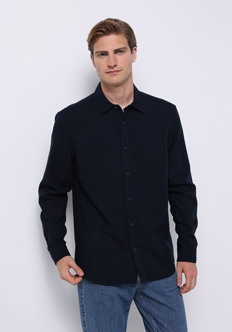 Imagine a Camasa Cu Maneca Lunga De Barbati Albastru Marin Regular Fit  Cl1072334