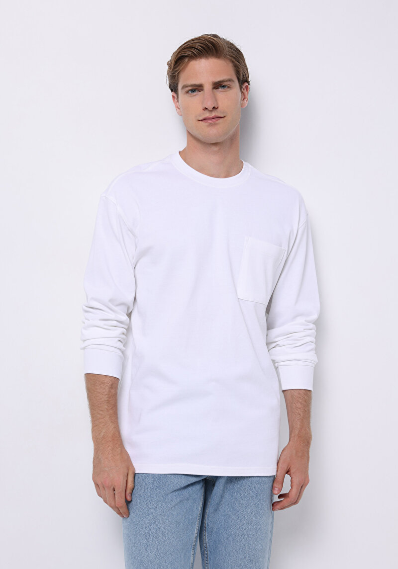 Imagine a Tricou Cu Maneca Lunga De Barbati Alb Comfort Fit  Cl1076435