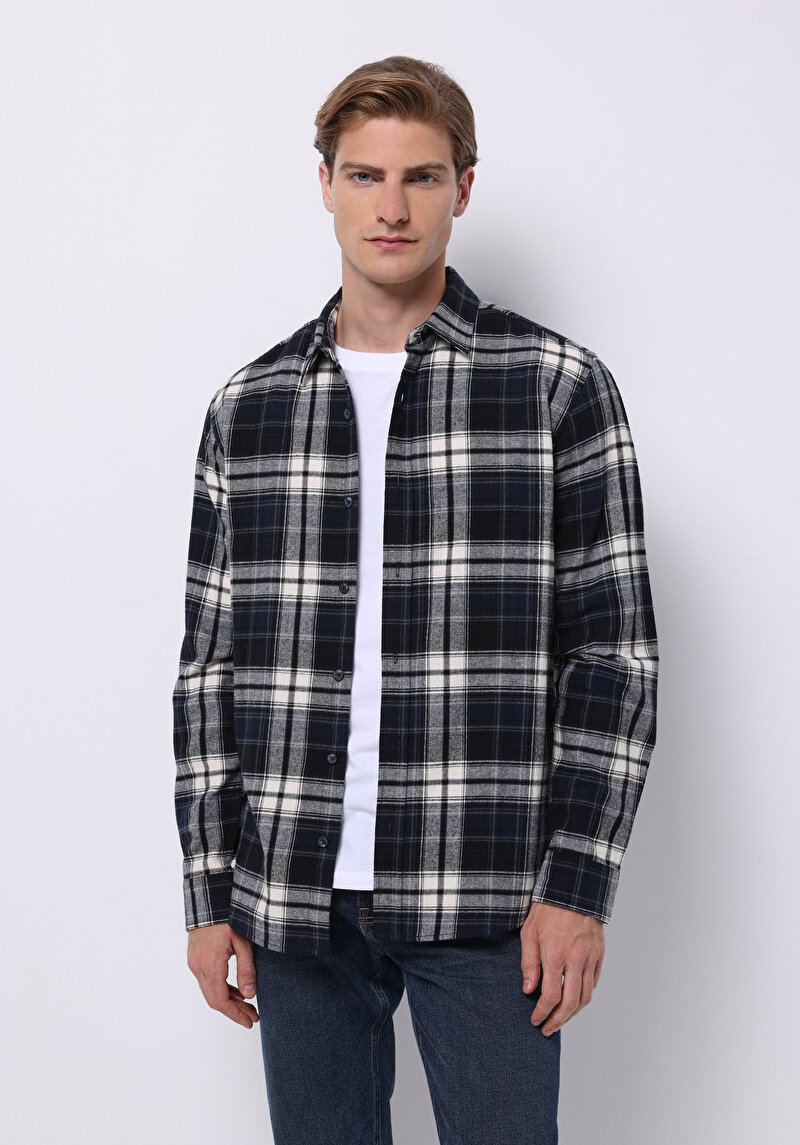 Imagine a Camasa Cu Maneca Lunga De Barbati Albastru Marin Regular Fit Cl1076514