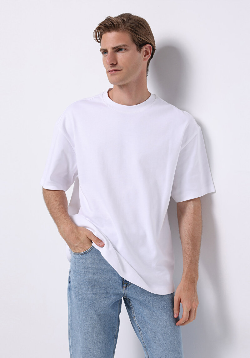 Imagine a Tricou Cu Maneca Scurta De Barbati Alb Oversize Fit  Cl1076602