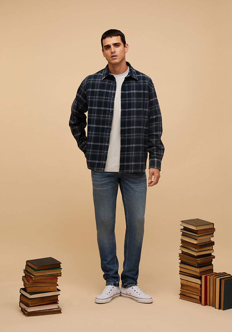 Imagine a Camasa Cu Maneca Lunga De Barbati Albastru Marin Slim Fit Cl1077137