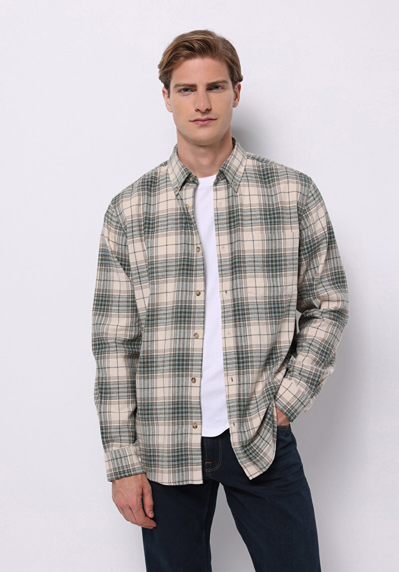 Imagine a Camasa Cu Maneca Lunga De Barbati Bej Regular Fit  Cl1077138