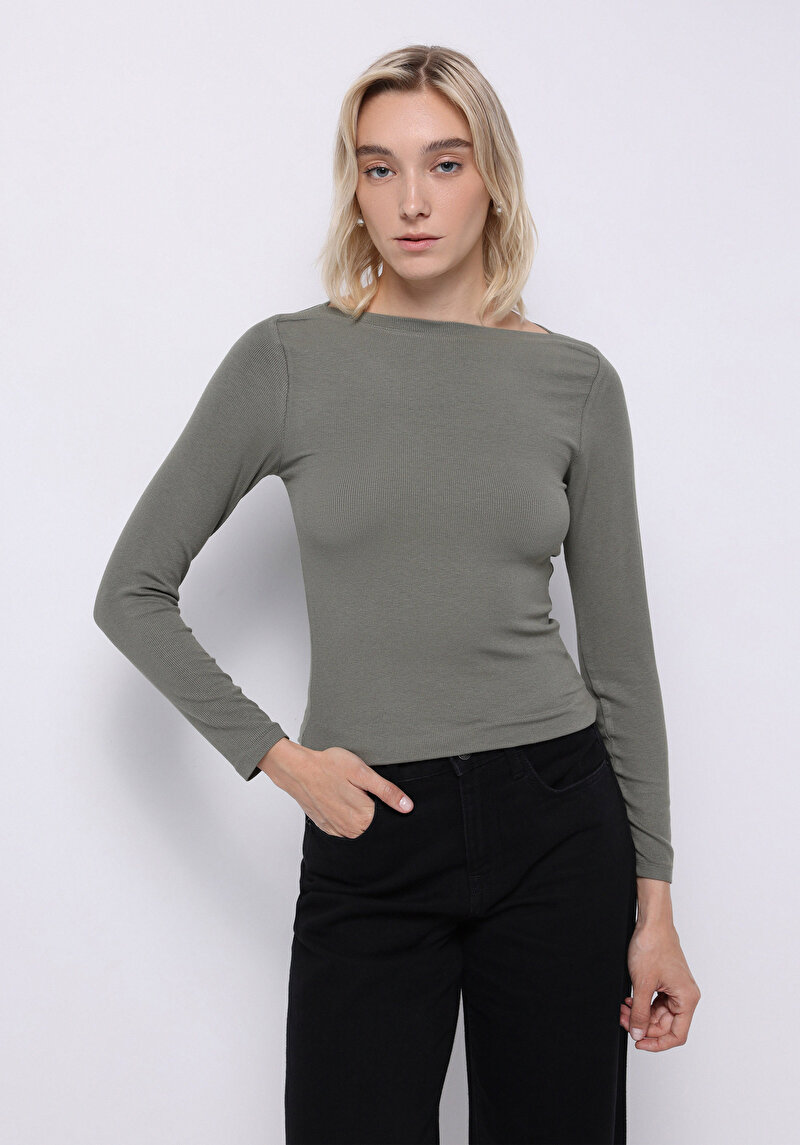 Imagine a Tricou Cu Maneca Lunga De Dama Verde Slim Fit  Cl1070957