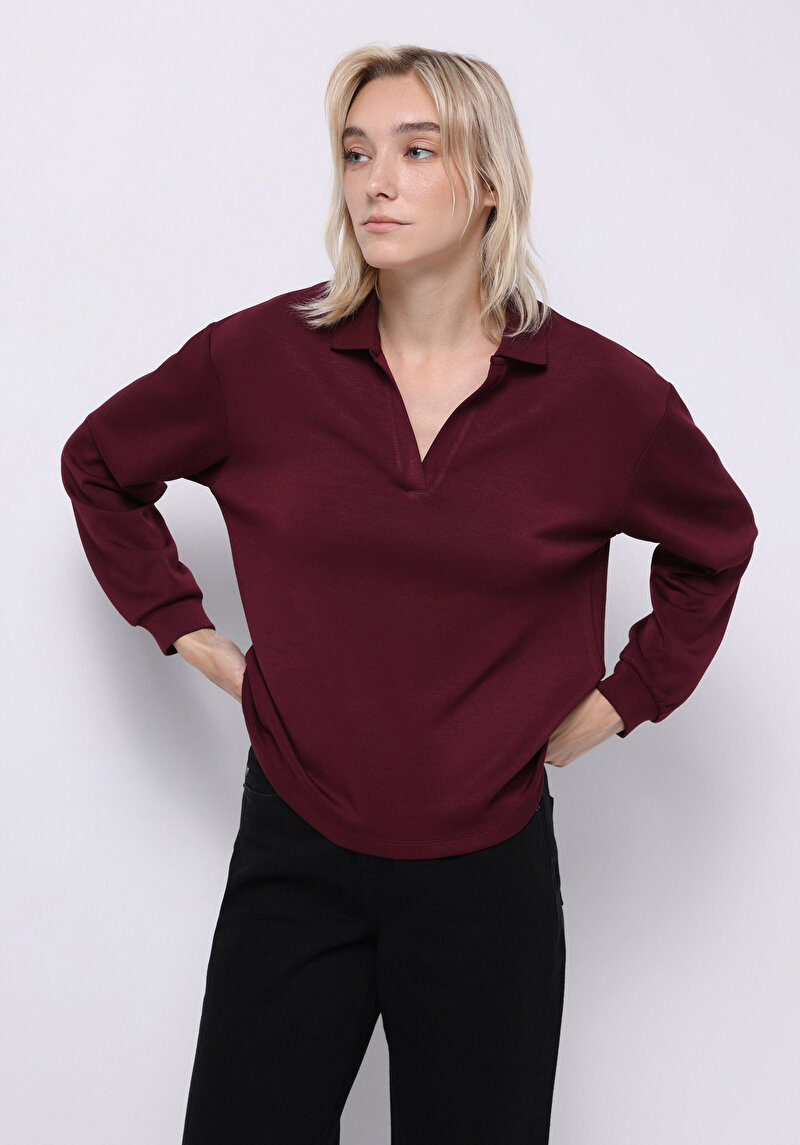 Imagine a Tricou Polo Cu Maneca Lunga De Dama Mov Regular Fit Cl1075636