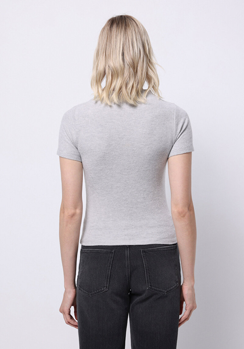 Imagine a Pulover Cu Mâneci Scurte De Dama Gri Slim Fit Cl1077100