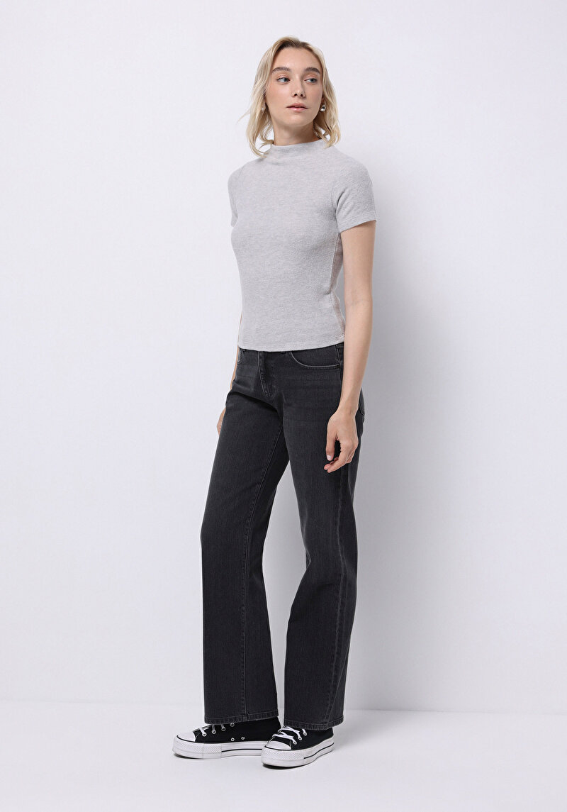 Imagine a Pulover Cu Mâneci Scurte De Dama Gri Slim Fit Cl1077100