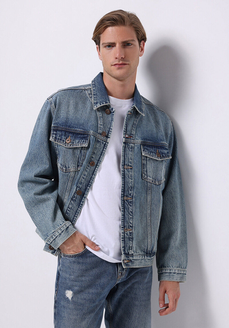 Imagine a Jacheta De Barbati Albastru Deschis Oversize Fit  Cl1076176