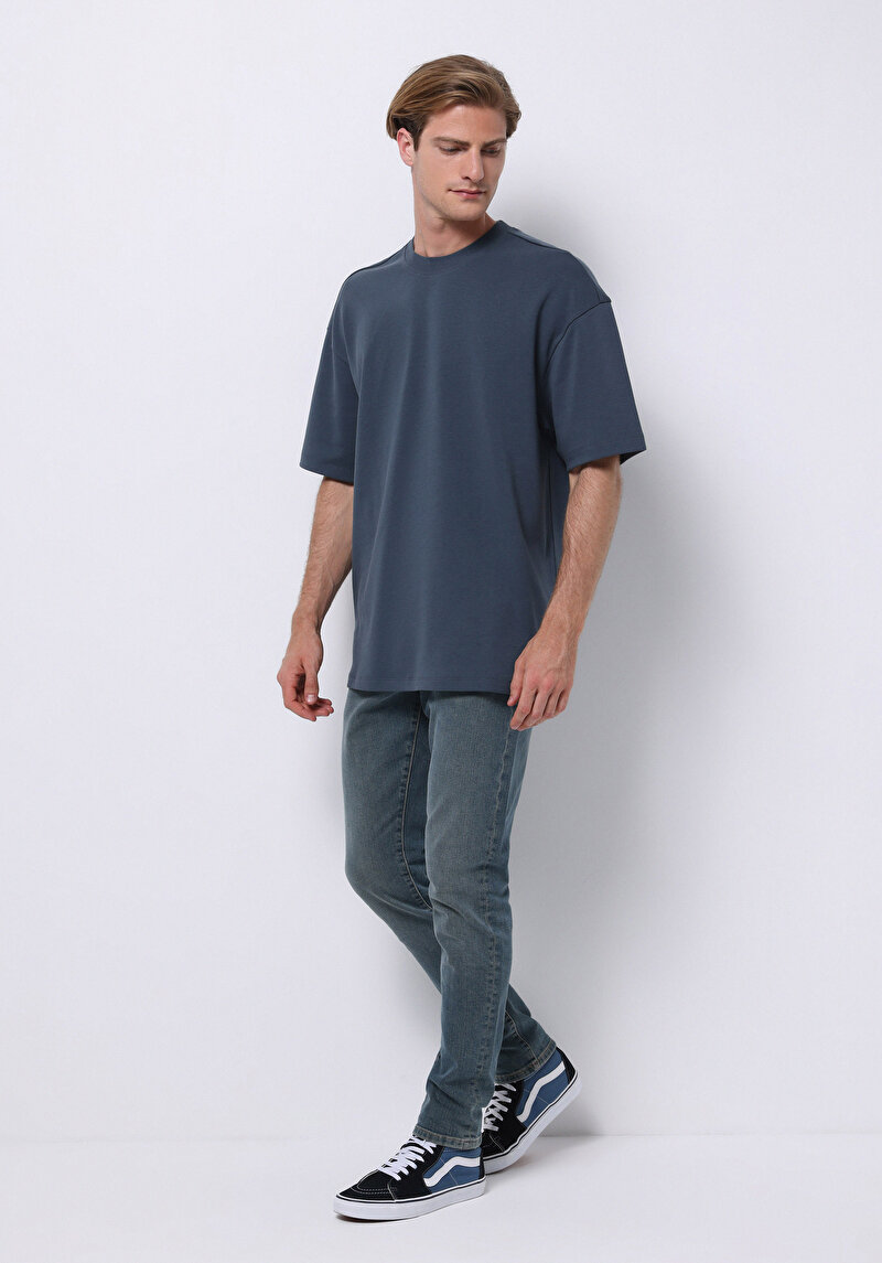 Imagine a Tricou Cu Maneca Scurta De Barbati Albastru Oversize Fit Cl1076602