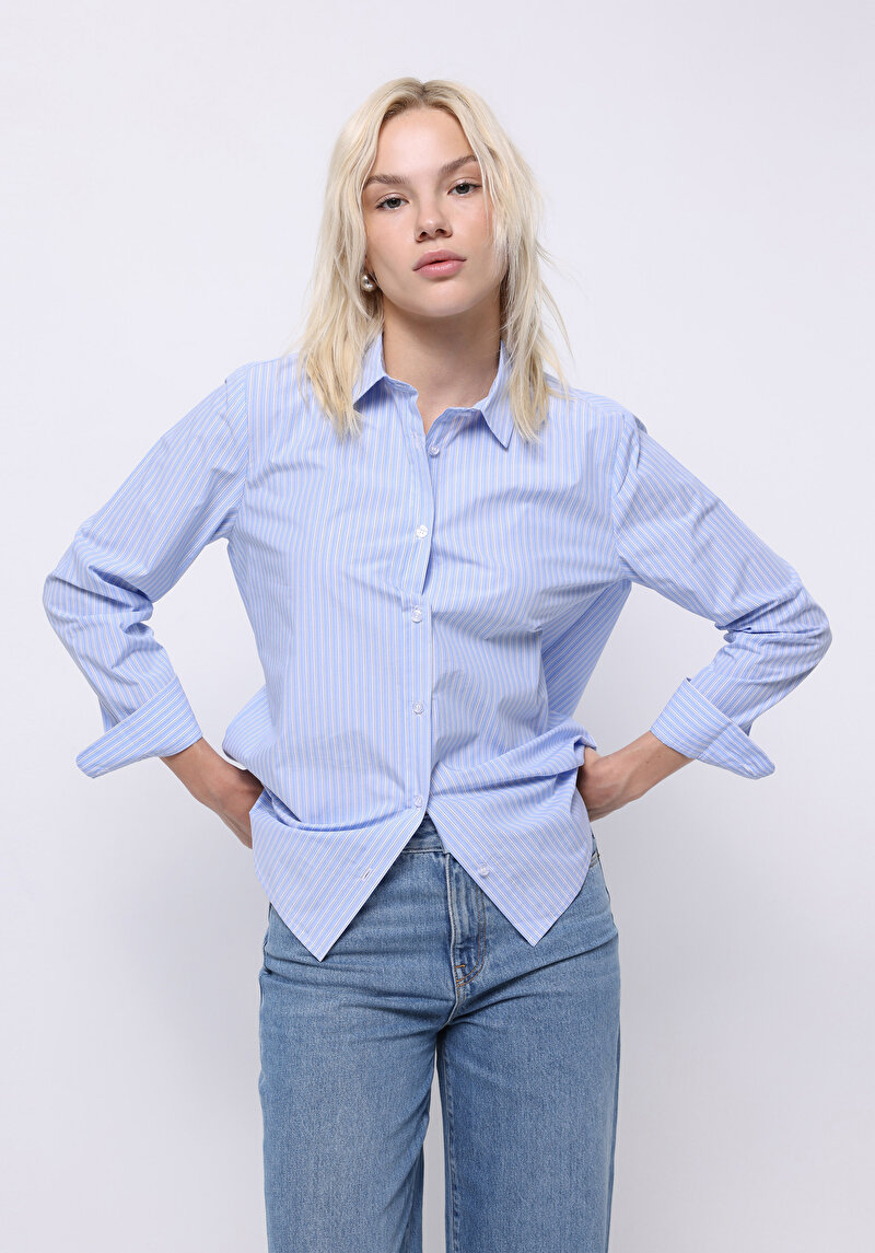 Imagine a Camasa Cu Maneca Lunga De Dama Albastru Regular Fit Cl1075215