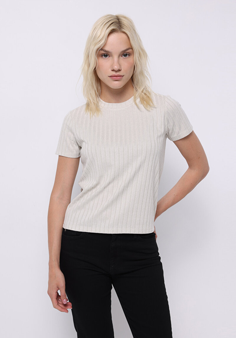 Imagine a Pulover Cu Mâneci Scurte De Dama Ecru Regular Fit Cl1075546