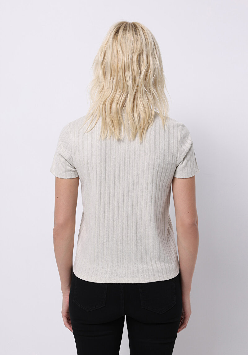 Imagine a Pulover Cu Mâneci Scurte De Dama Ecru Regular Fit Cl1075546