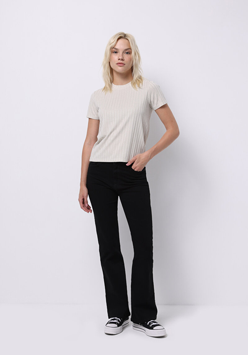 Imagine a Pulover Cu Mâneci Scurte De Dama Ecru Regular Fit Cl1075546