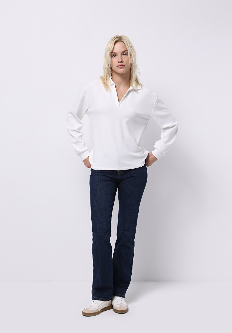 Afișați detalii pentru Tricou Polo Cu Maneca Lunga De Dama Alb Regular Fit  Cl1075636