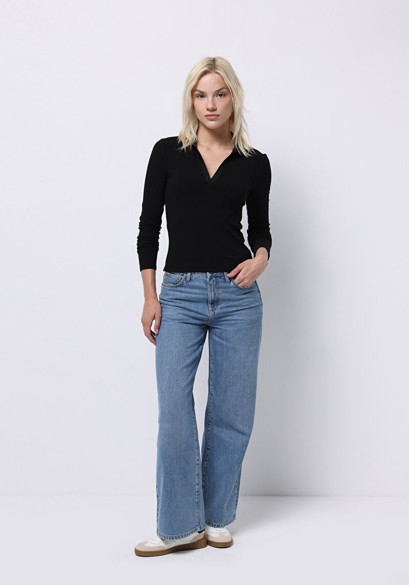 Imagine a Bluza Cu Maneca Lunga De Dama Negru Slim Fit Cl1075898