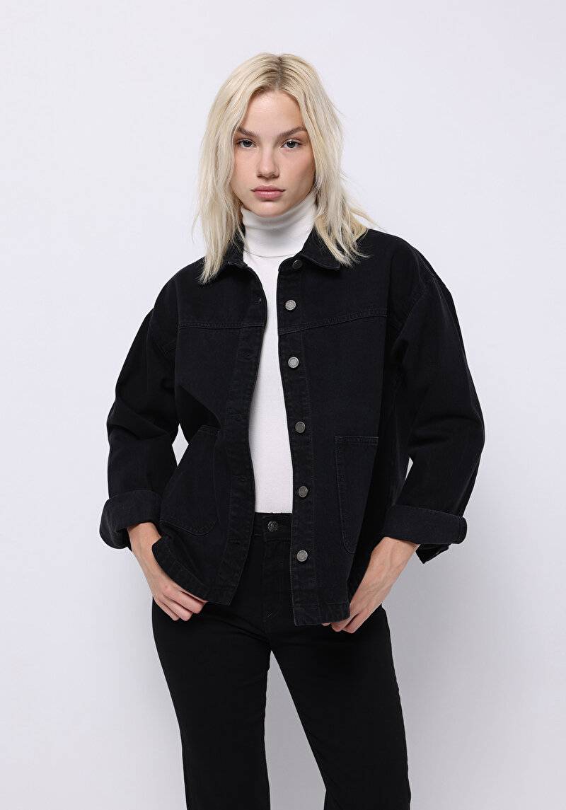 Imagine a Jachetă De Dama Negru Oversize Fit  Cl1076161