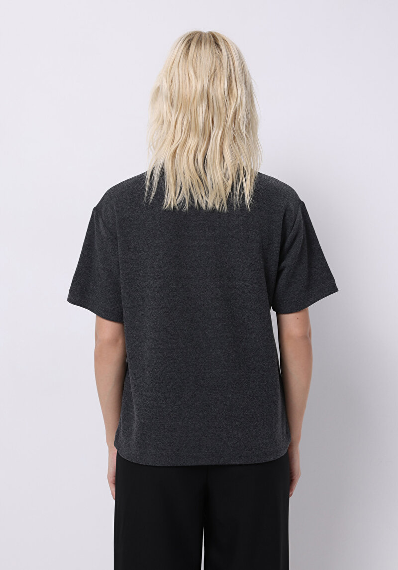 Imagine a Pulover Cu Mâneci Scurte De Dama Gri Regular Fit Cl1077171