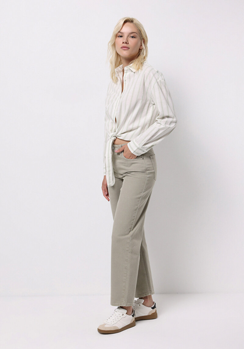 Afișați detalii pentru Pantaloni De Dama Verde Barrel Fit  Cl1076105