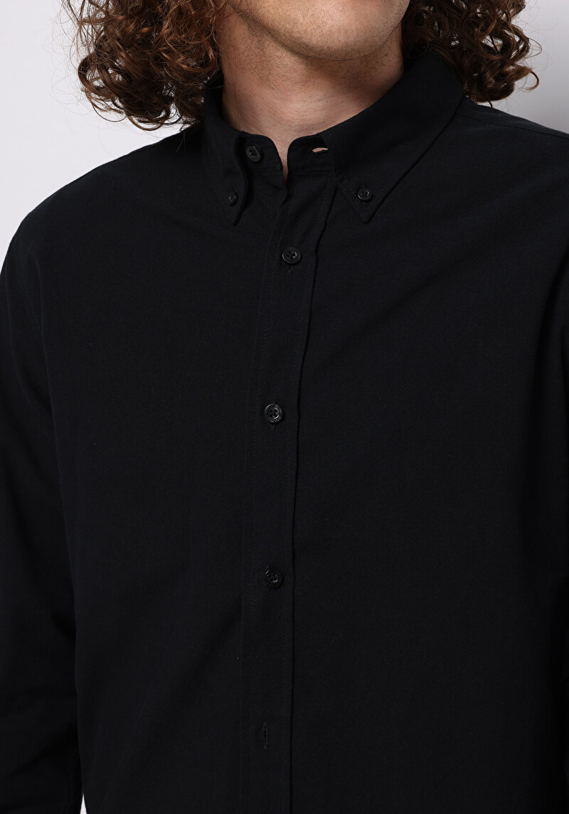 Afișați detalii pentru Camasa Cu Maneca Lunga De Barbati Negru Regular Fit  Cl1073845