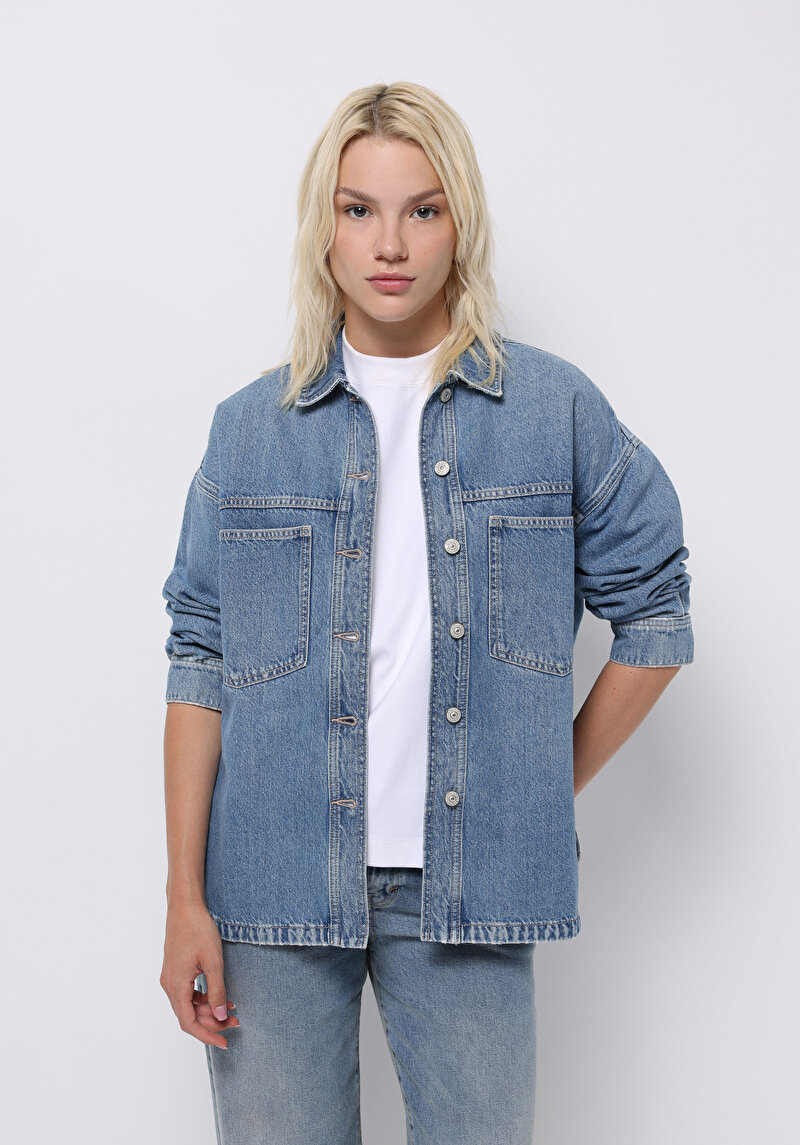 Imagine a Jachetă De Dama Albastru Oversize Fit  Cl1076165