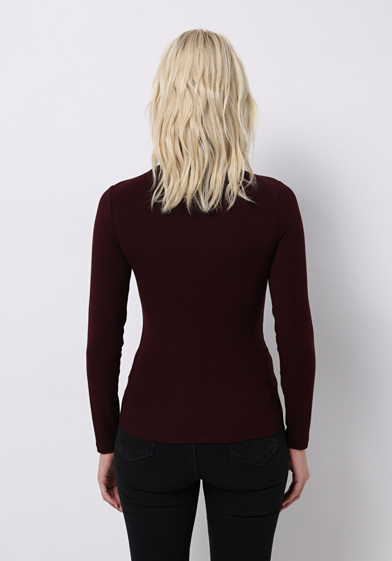 Afișați detalii pentru Tricou Cu Maneca Lunga De Dama Bordo Slim Fit  Cl1076444