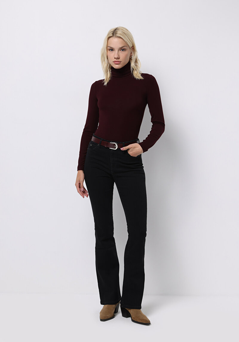 Afișați detalii pentru Tricou Cu Maneca Lunga De Dama Bordo Slim Fit  Cl1076444