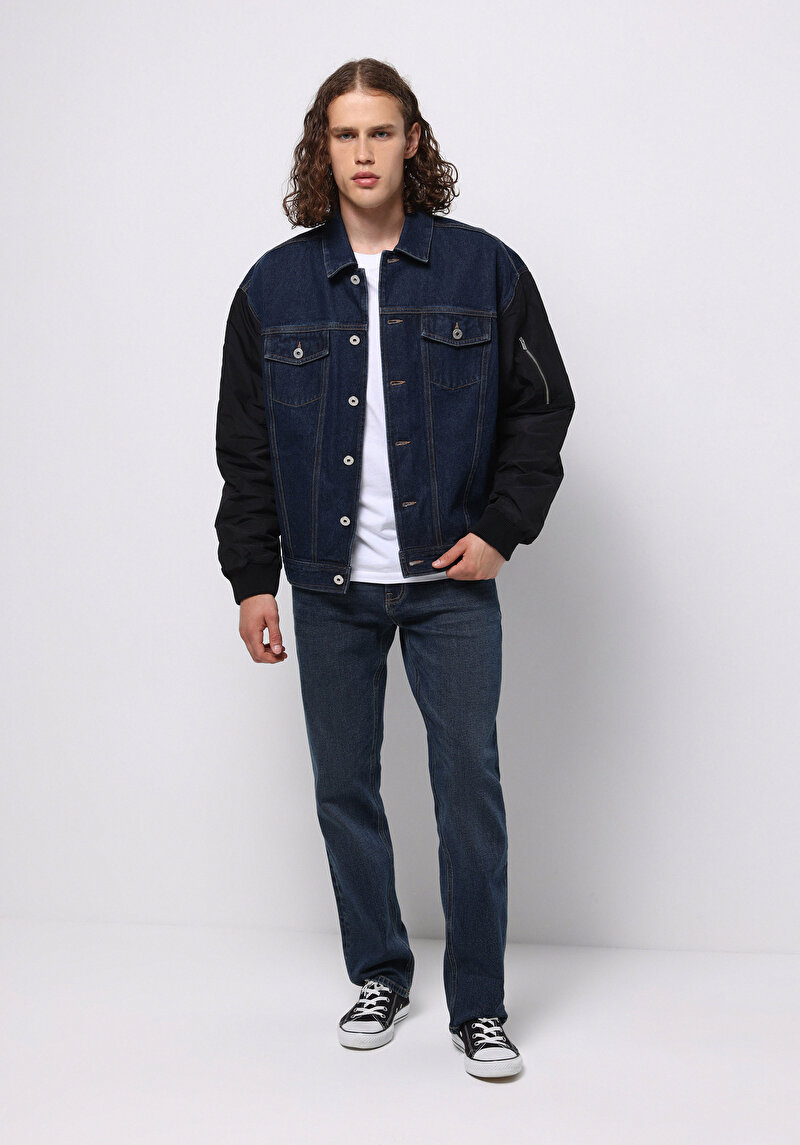 Imagine a Jacheta De Barbati Albastru Inchis Oversize Fit Cl1076080