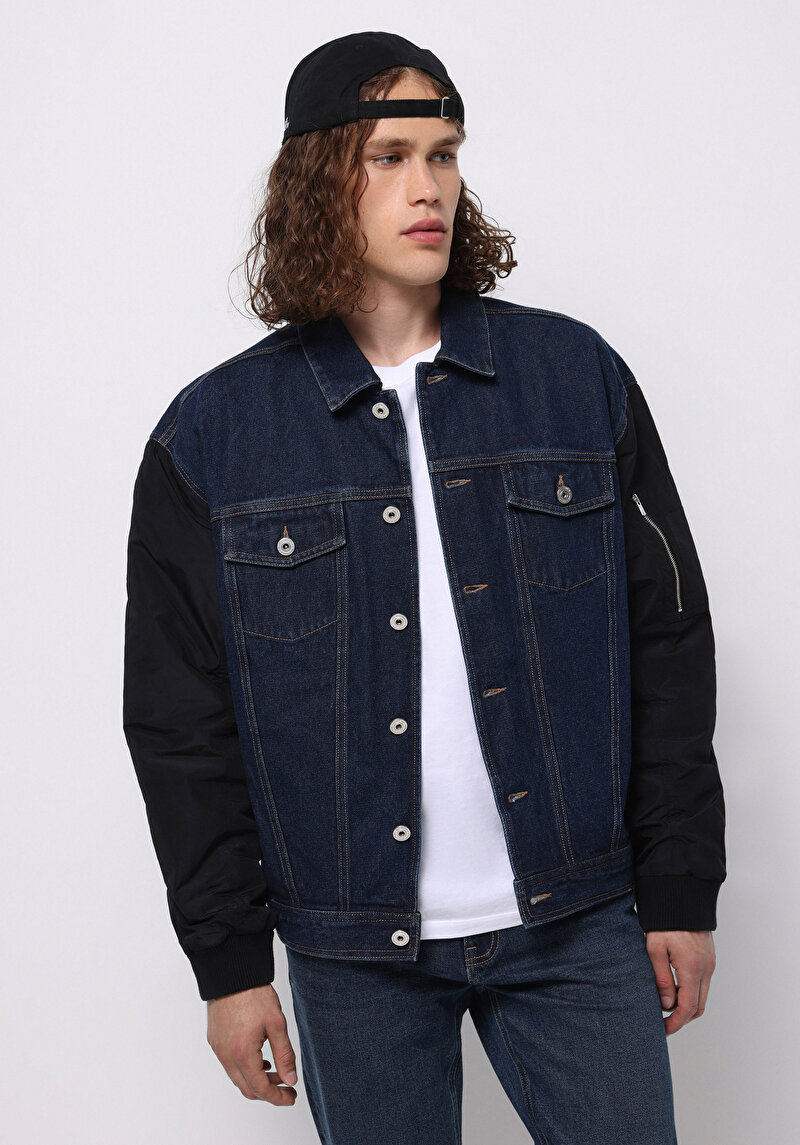 Afișați detalii pentru Jacheta De Barbati Albastru Inchis Oversize Fit  Cl1076080