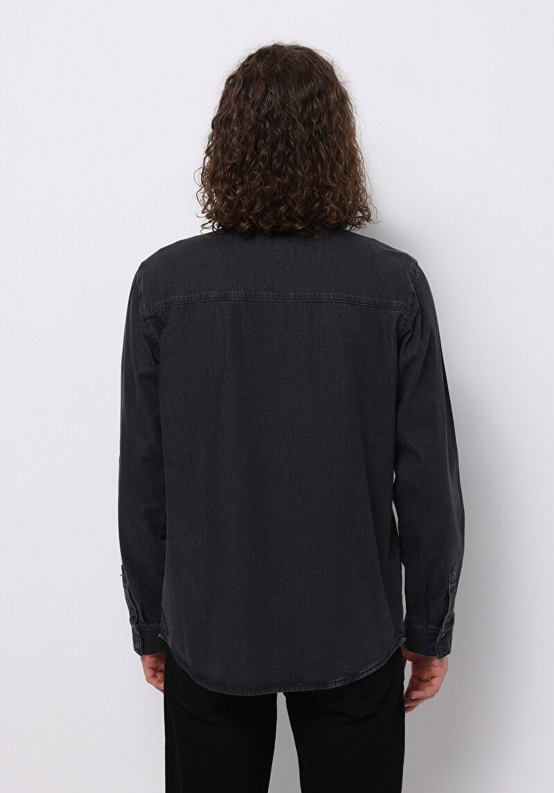 Imagine a Camasa Cu Maneca Lunga De Barbati Negru Regular Fit Cl1076175