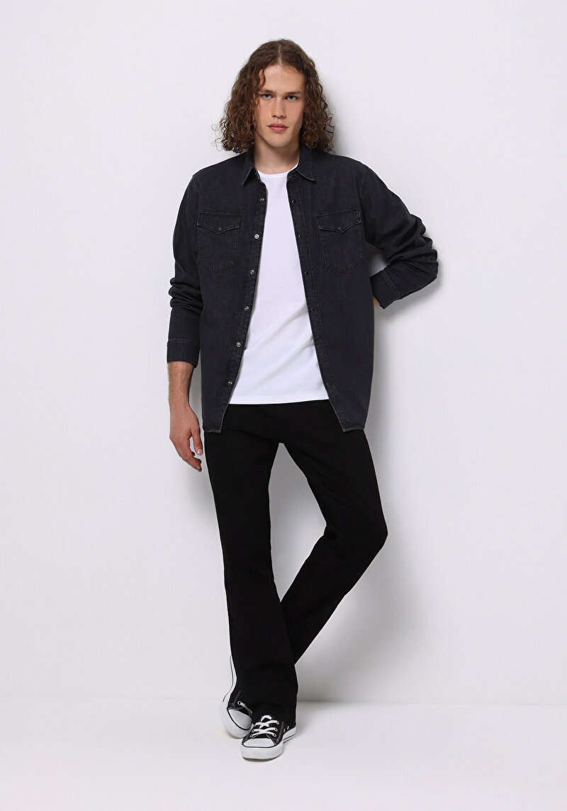 Imagine a Camasa Cu Maneca Lunga De Barbati Negru Regular Fit Cl1076175