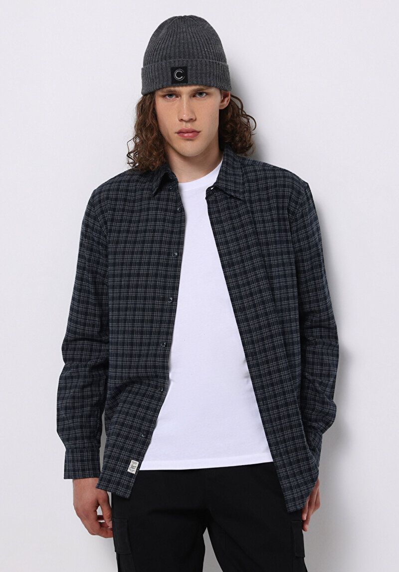 Imagine a Camasa Cu Maneca Lunga De Barbati Albastru Marin Regular Fit  Cl1077139