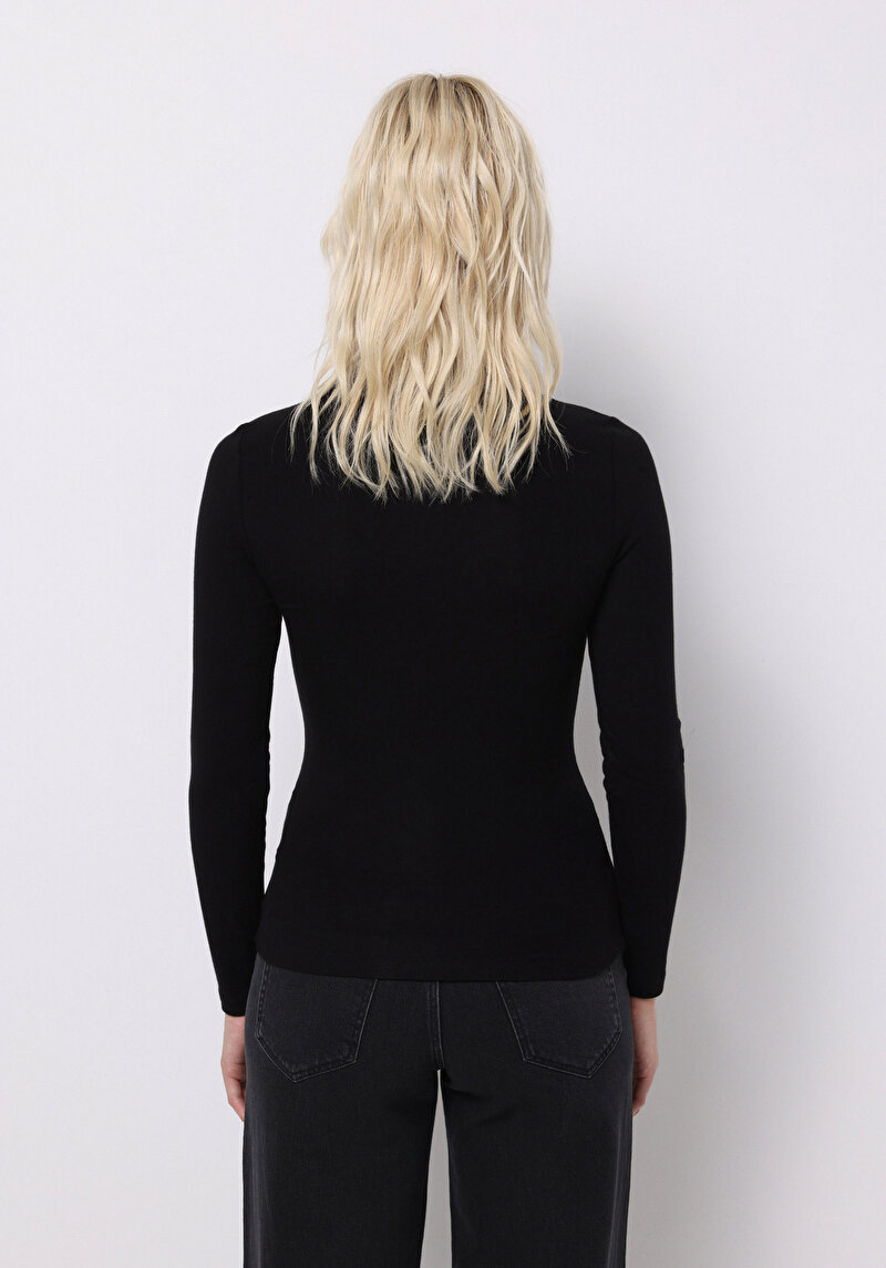 Afișați detalii pentru Tricou Cu Maneca Lunga De Dama Negru Slim Fit  Cl1076444