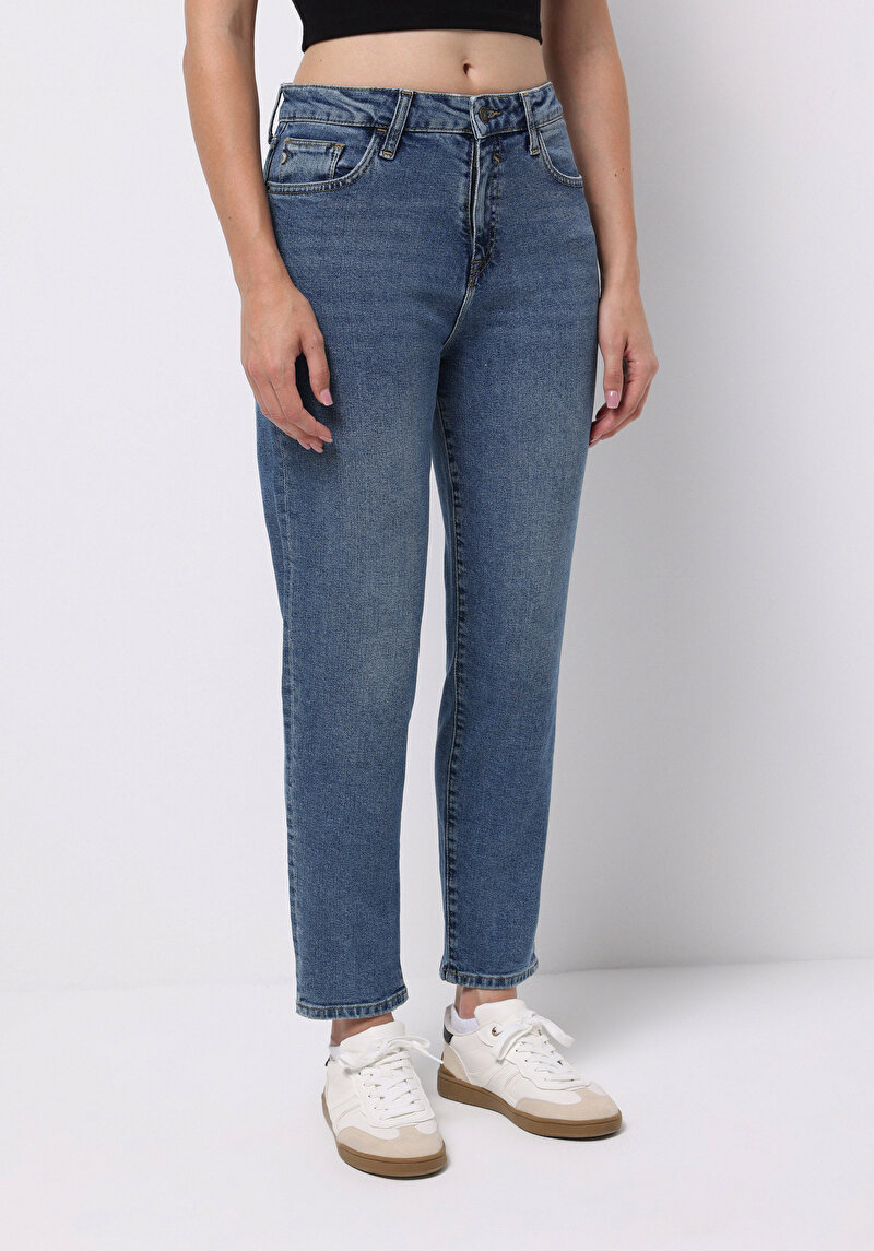 Afișați detalii pentru Pantaloni De Dama Albastru Mom Fit 896  Maria Cl1076561