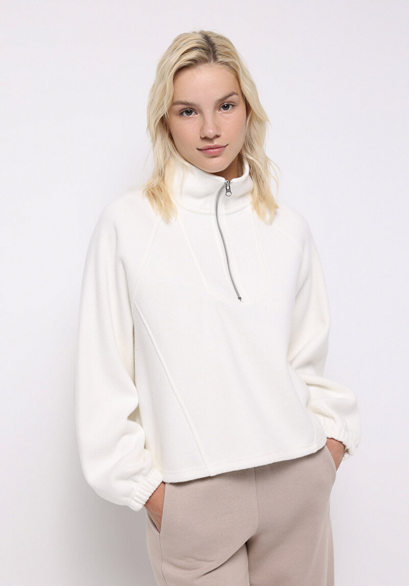 Imagine a Hanorac / Bluza De Dama Ecru Relax Fit  Cl1076699