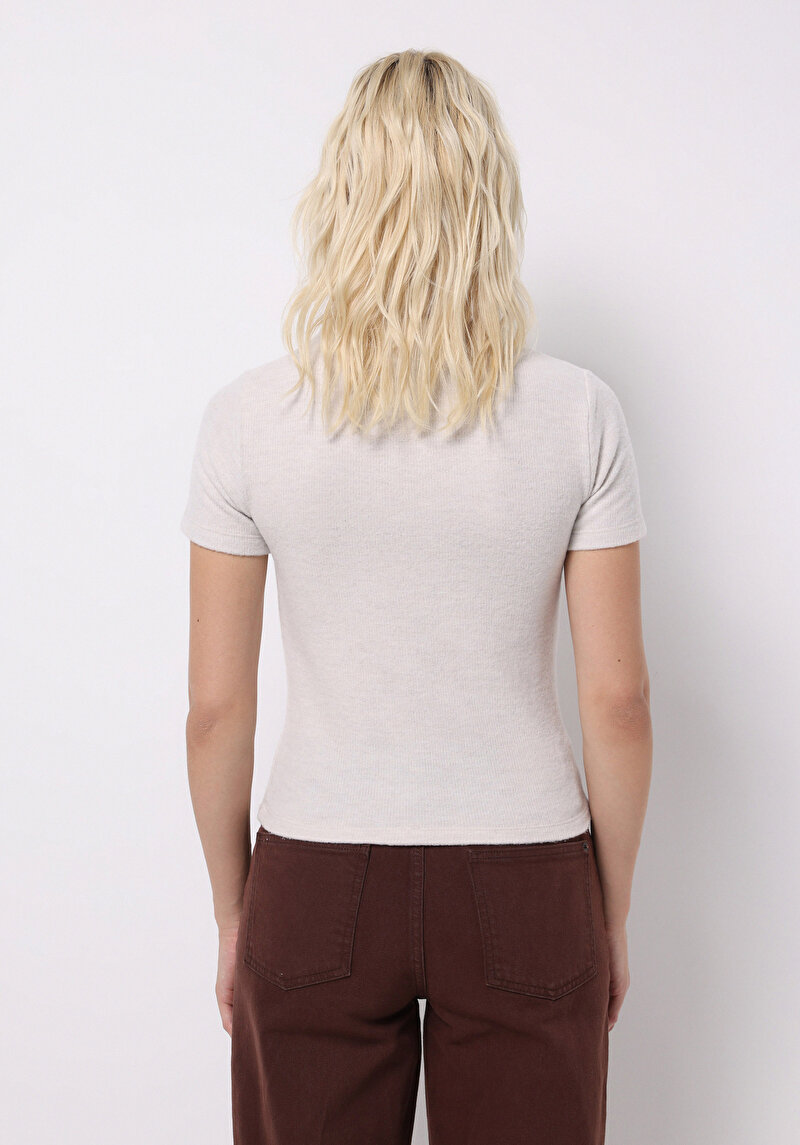 Imagine a Pulover Cu Mâneci Scurte De Dama Ecru Slim Fit Cl1077100