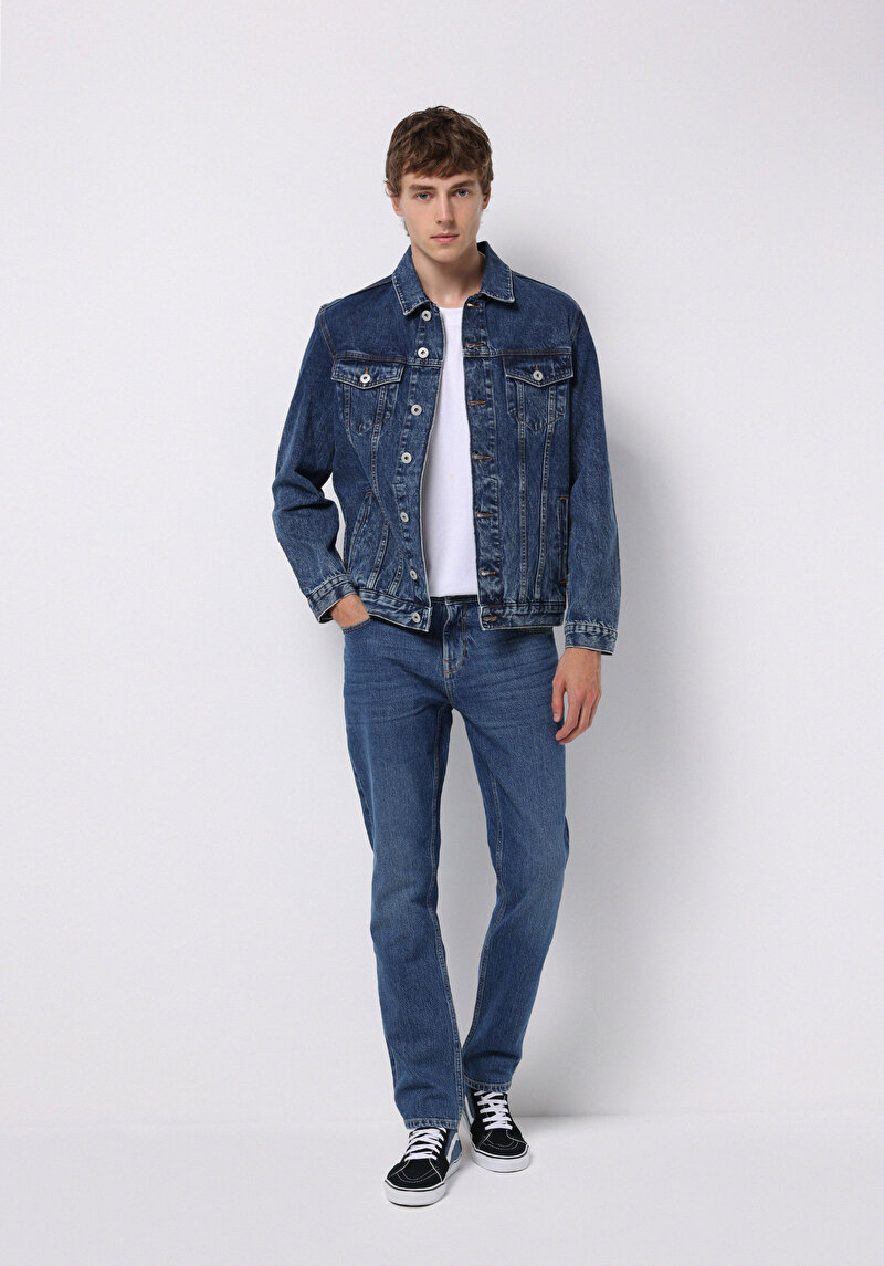 Afișați detalii pentru Pantaloni De Barbati Albastru Straight Fit 044 Karl Cl1076555