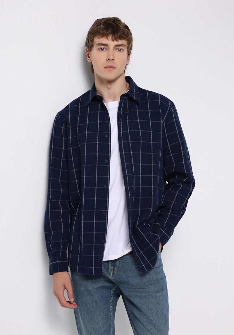 Imagine a Camasa Cu Maneca Lunga De Barbati Albastru Marin Regular Fit  Cl1075449