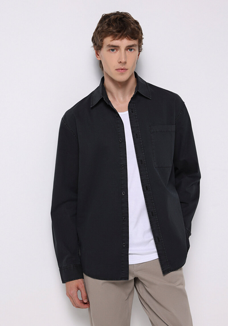 Imagine a Camasa Cu Maneca Lunga De Barbati Negru Comfort Fit  Cl1075661