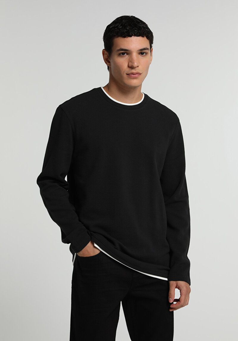 Imagine a Tricou Cu Maneca Lunga De Barbati Negru Regular Fit Cl1076433