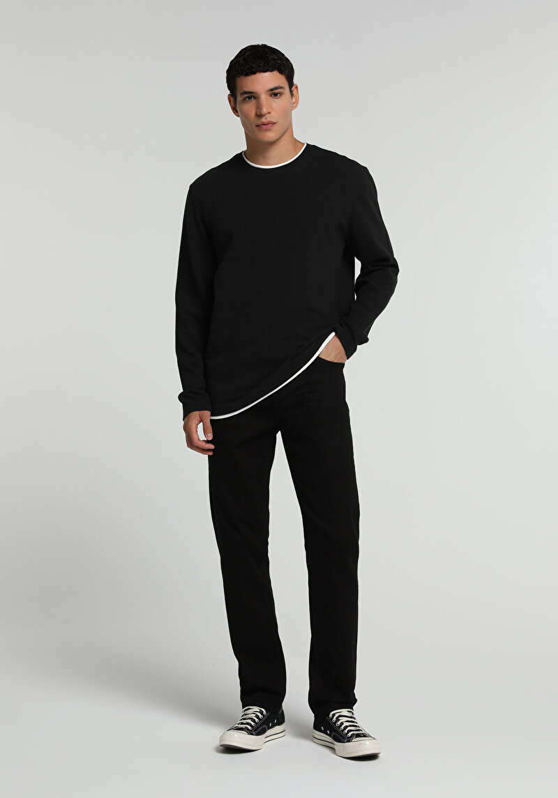 Imagine a Tricou Cu Maneca Lunga De Barbati Negru Regular Fit Cl1076433