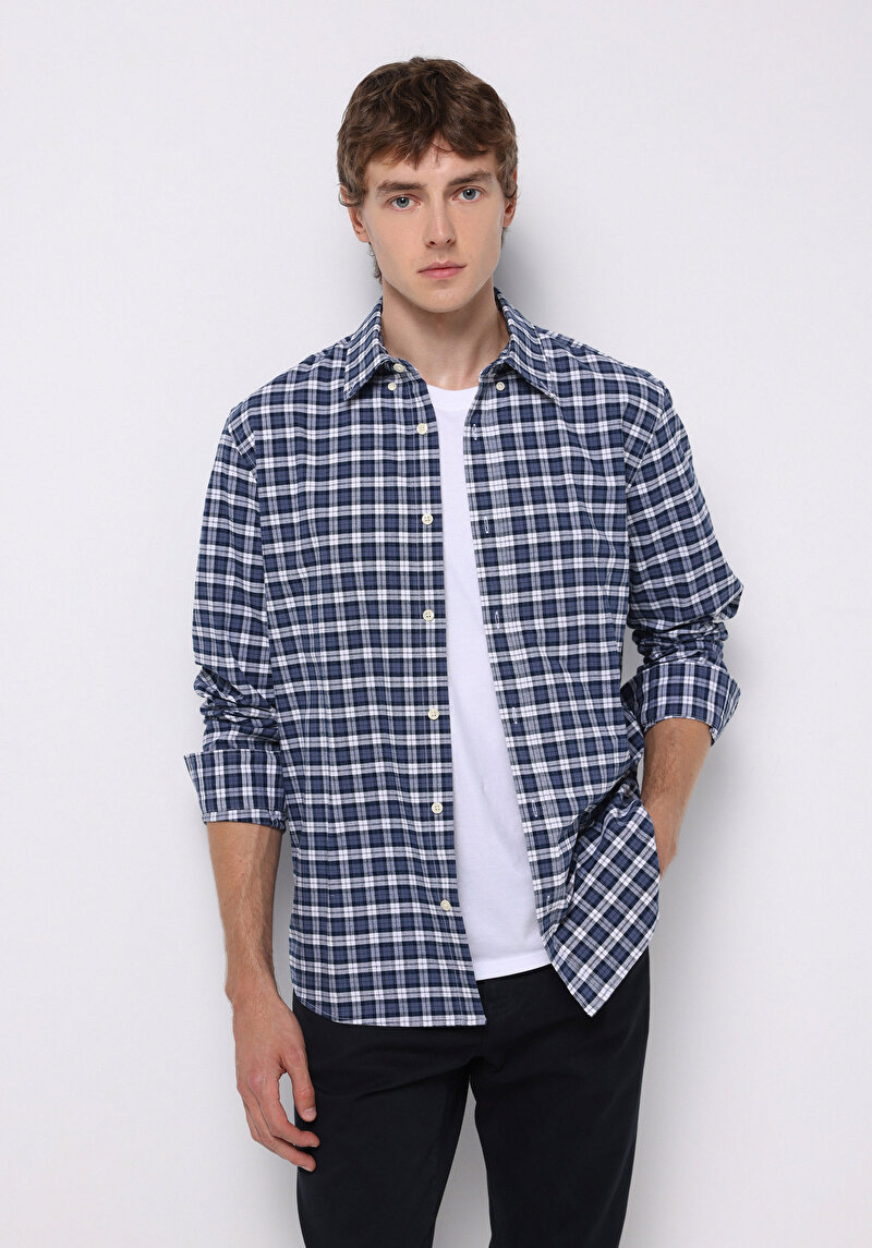 Imagine a Camasa Cu Maneca Lunga De Barbati Albastru Marin Regular Fit  Cl1076492