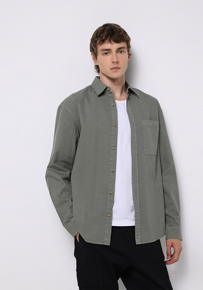 Imagine a Camasa Cu Maneca Lunga De Barbati Kaki Comfort Fit  Cl1075661