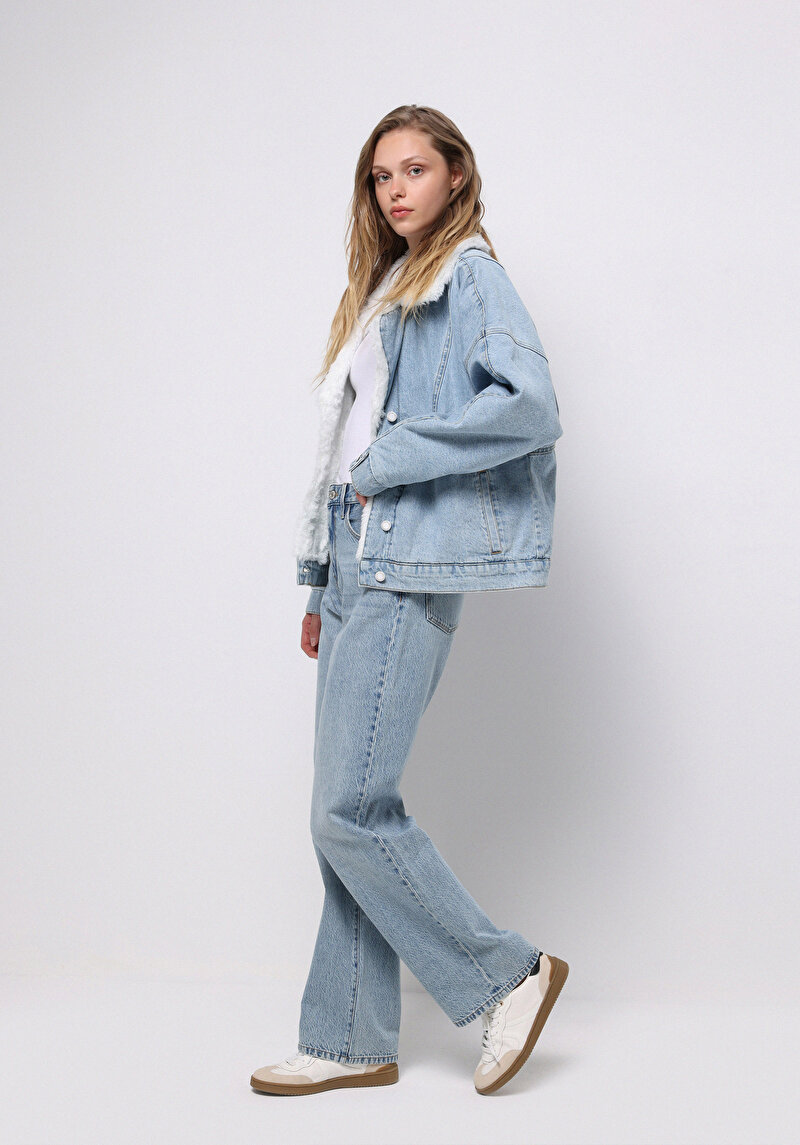 Imagine a Pantaloni De Dama Albastru Straight Fit  Cl1076567