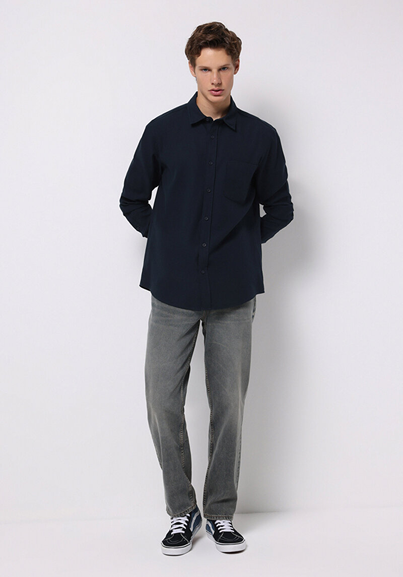 Afișați detalii pentru Camasa Cu Maneca Lunga De Barbati Albastru Marin Slim Fit  Cl1076727