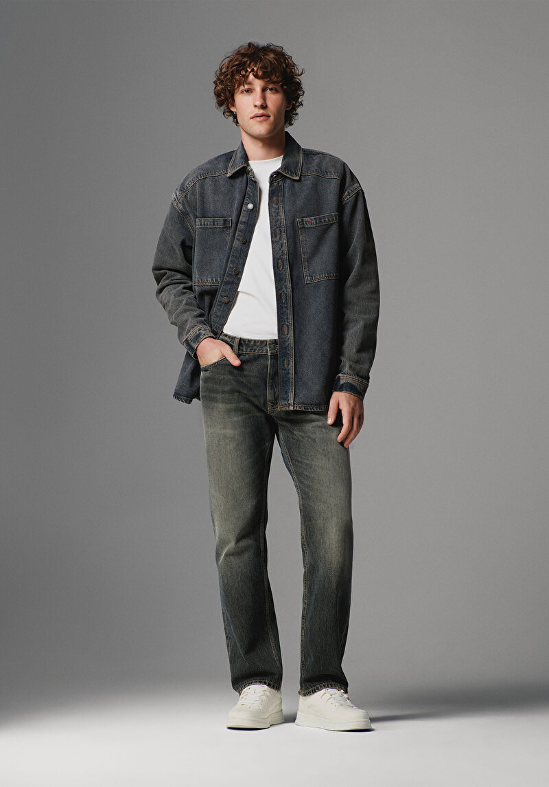 Imagine a Pantaloni De Barbati Albastru Loose Straight Fit Cl1076796