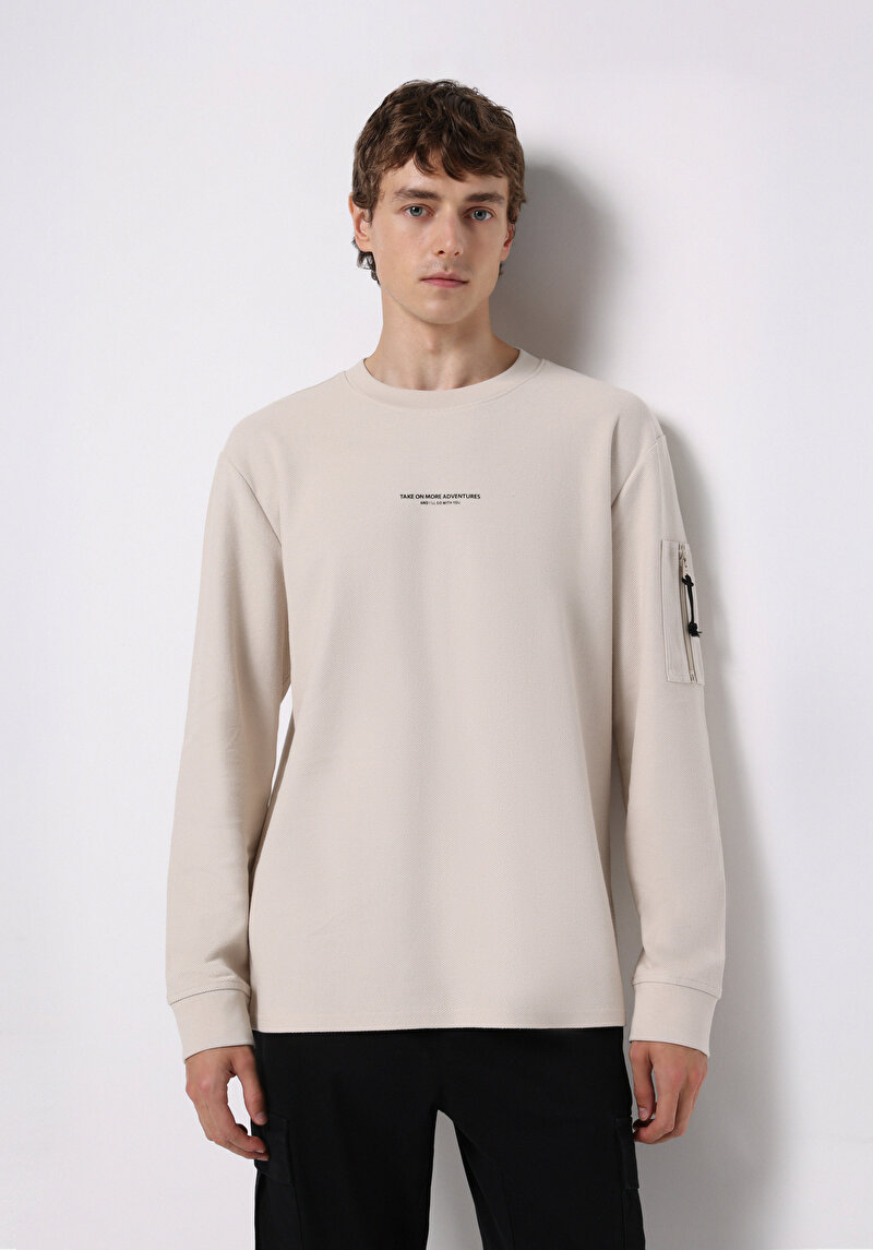 Imagine a Tricou Cu Maneca Lunga De Barbati Bej Comfort Fit  Cl1075344