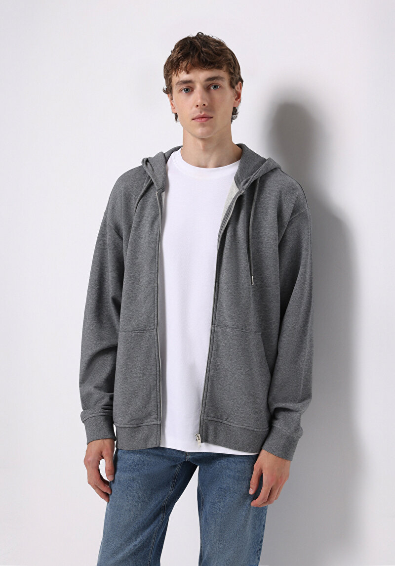 Imagine a Hanorac / Bluza De Barbati Antracit Oversize Fit Cl1075851