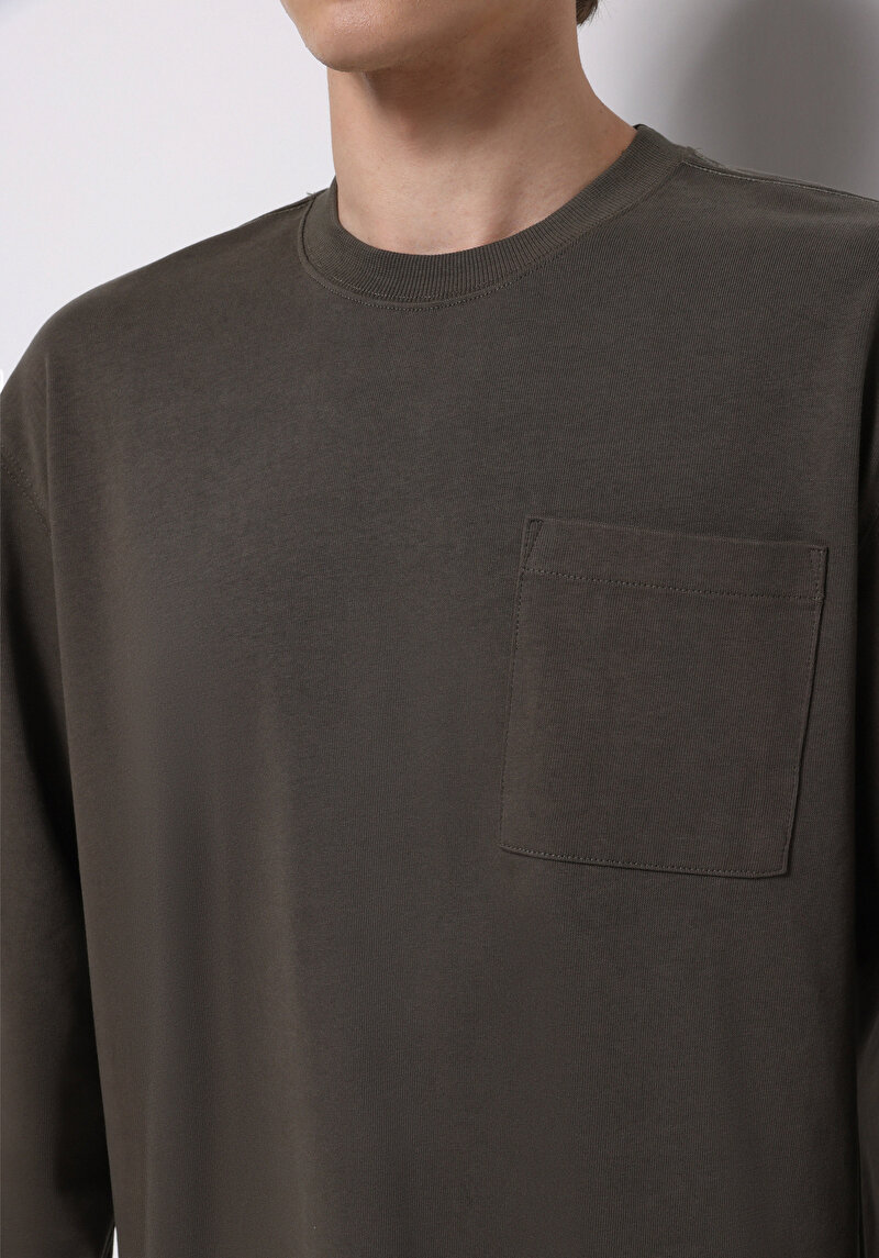 Imagine a Tricou Cu Maneca Lunga De Barbati Kaki Comfort Fit Cl1076435